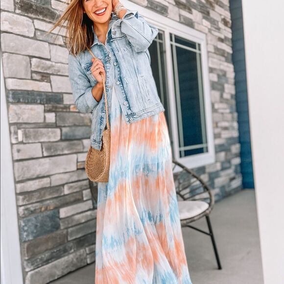Nwot Luxxel frilled tie-dye maxi dress size small - Picture 2 of 11